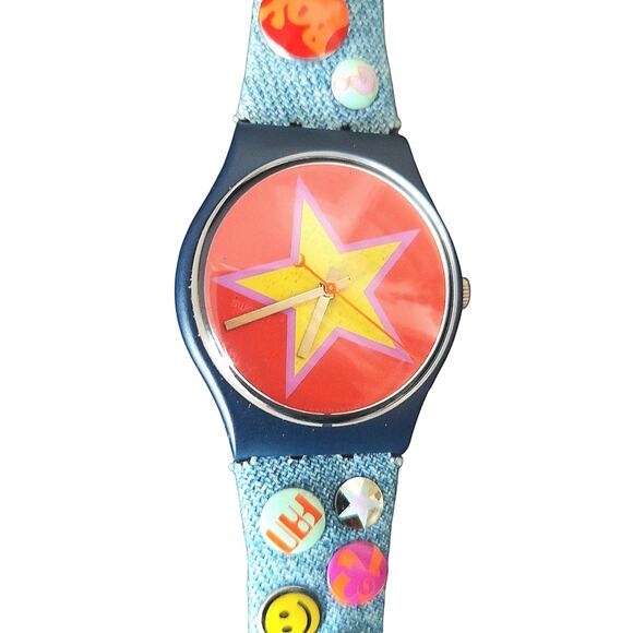 Swatch Watch STARS & PINS GI101 1998 Standard Gents Rare Swiss Made Quartz - Picture 1 of 7